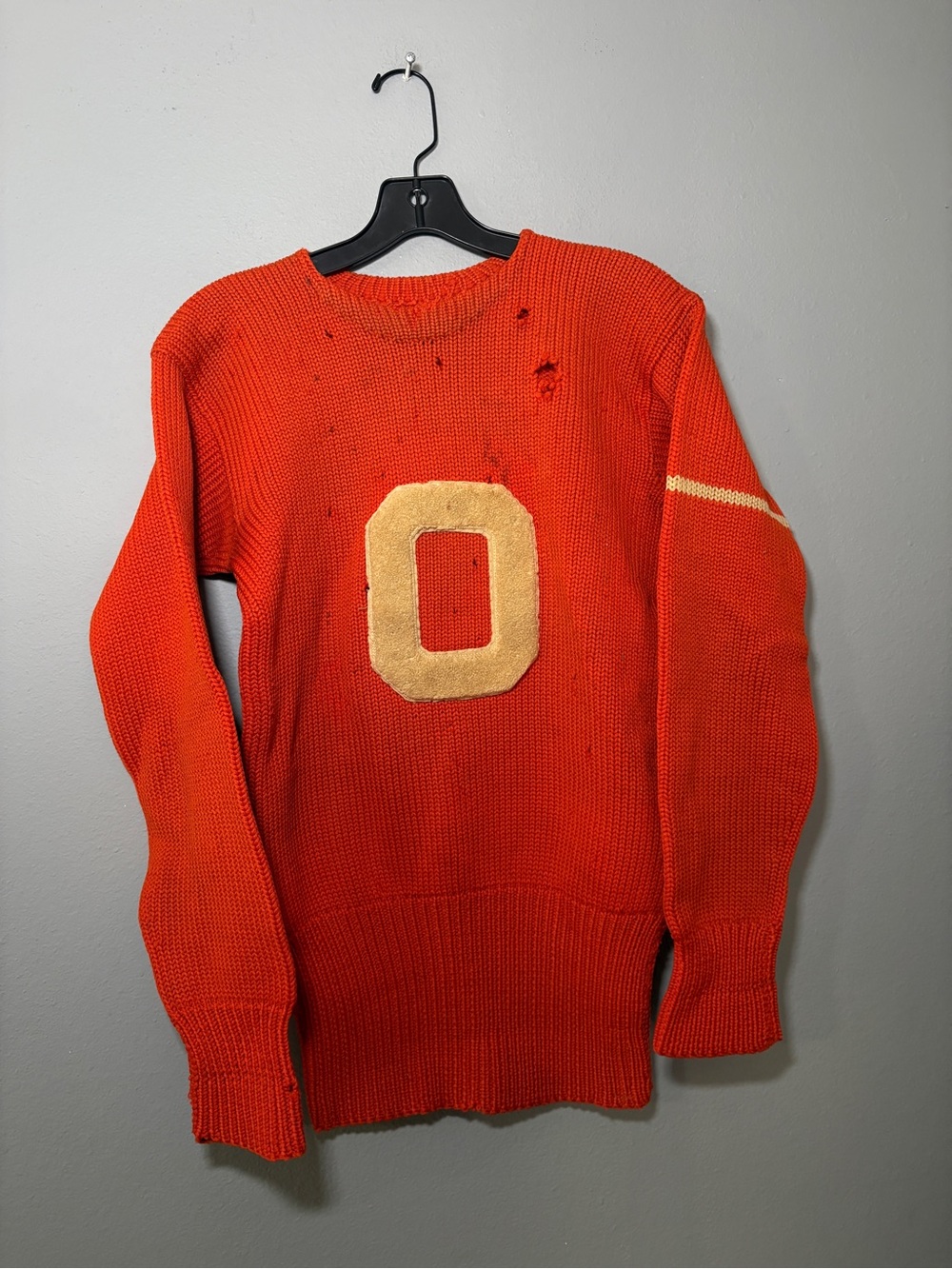 Men's Orange Crewneck Sweater with Cream 'O' Applique